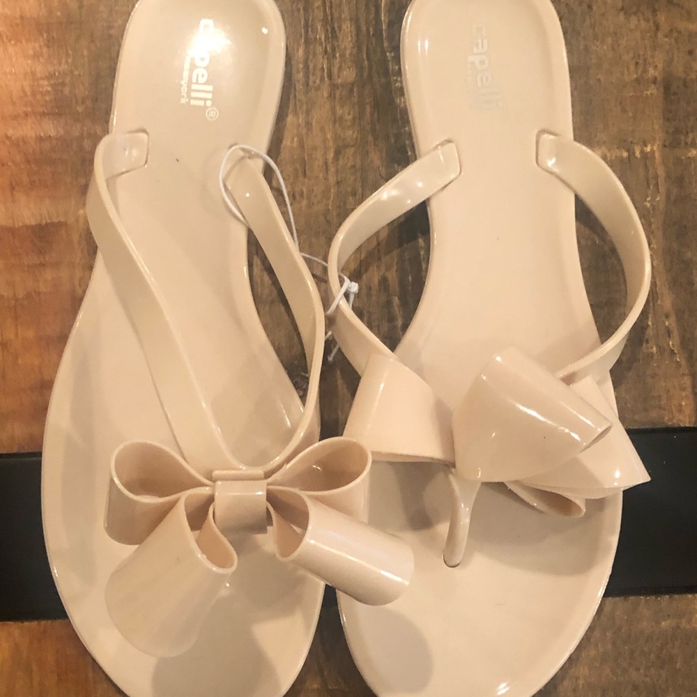 Nude Jelly Flip-Flops with Bow